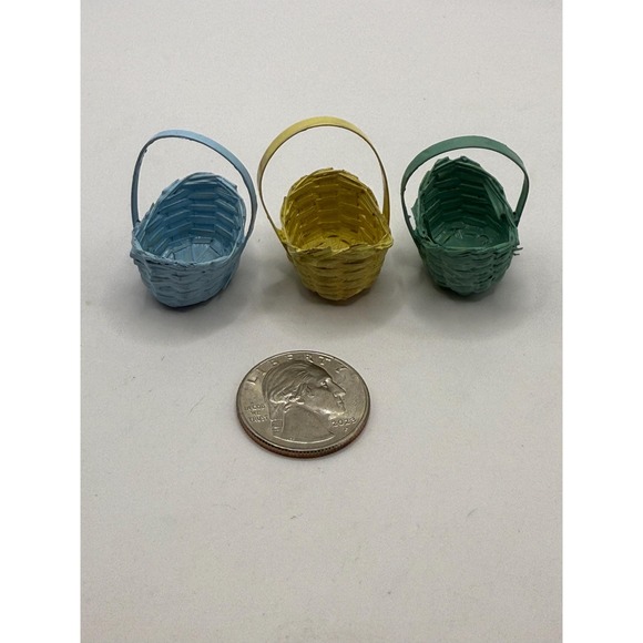 The Unbranded Brand Other - Miniature Dollhouse Baskets Set of 3 Pastel Colors Blue Yellow Green